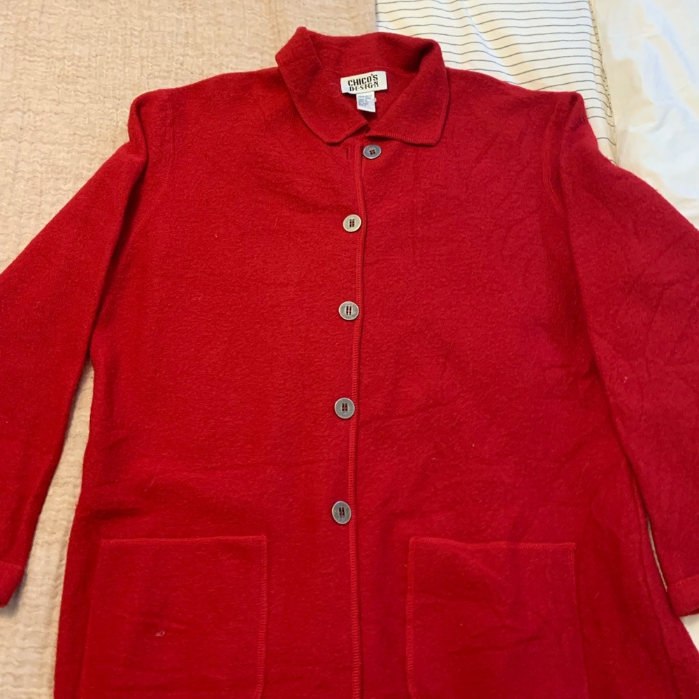 Chico's Bold Red Pea Coat
